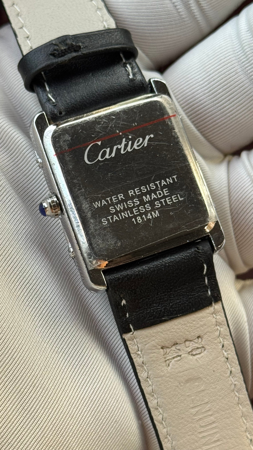 Cartier Tank Iced Quartz White Dial Black Leather Watch