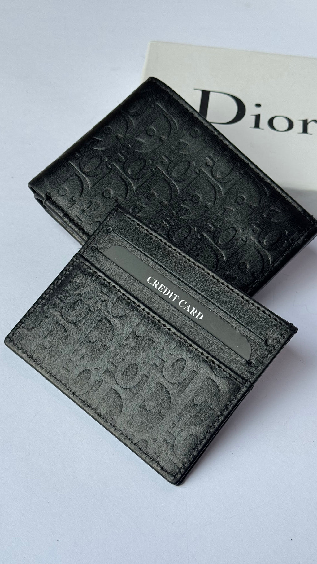Dior Textured Genuine Leather Wallet & Card Holder Set