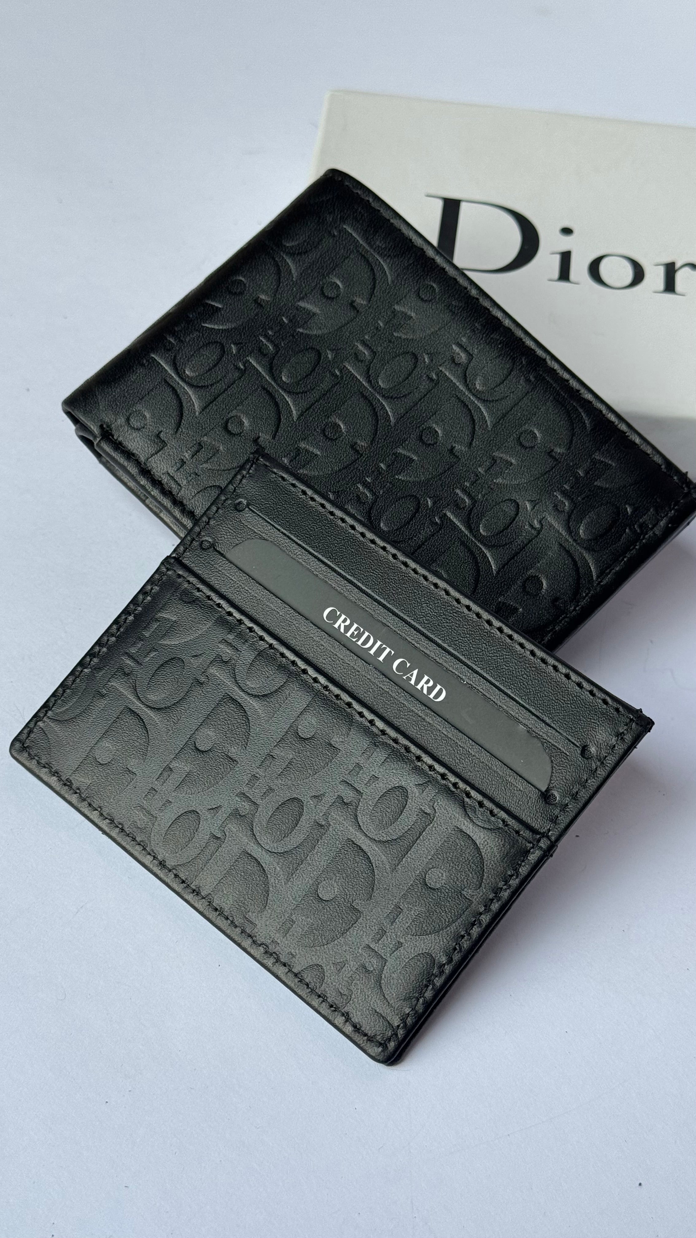 Dior Textured Genuine Leather Wallet & Card Holder Set
