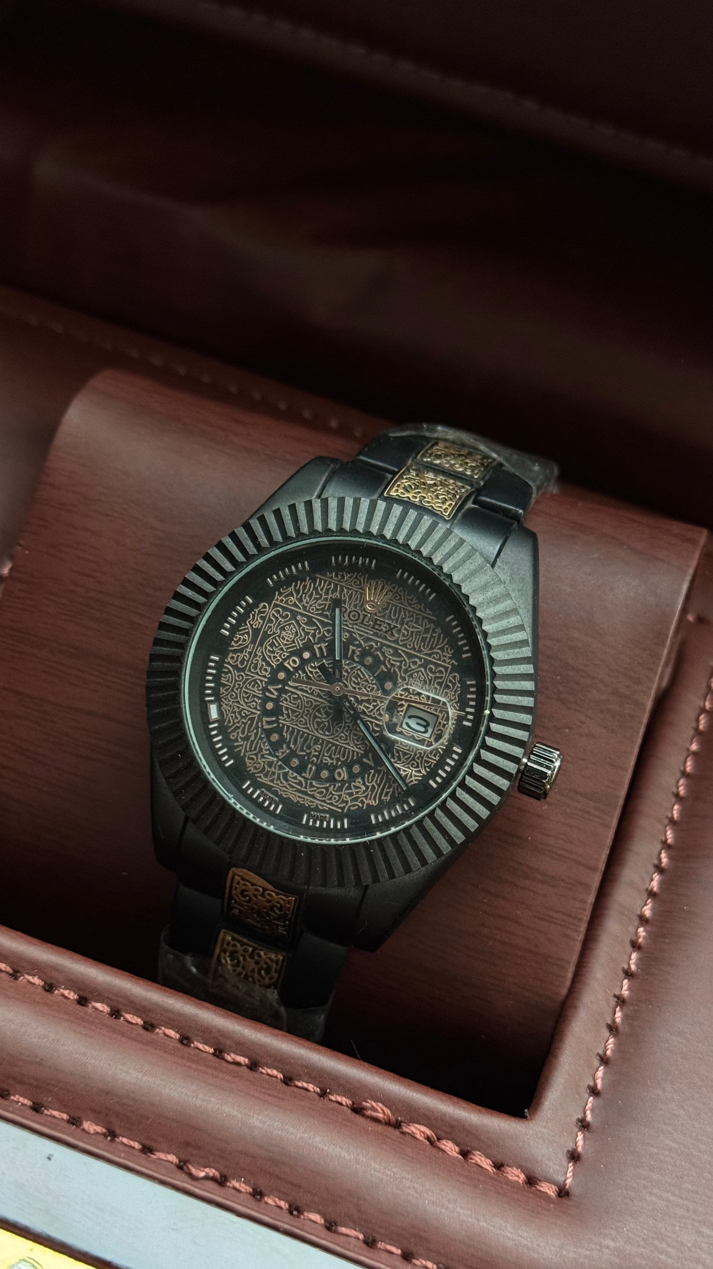 Black Rolex Style Kaaba Inspired Dial & Strap Watch