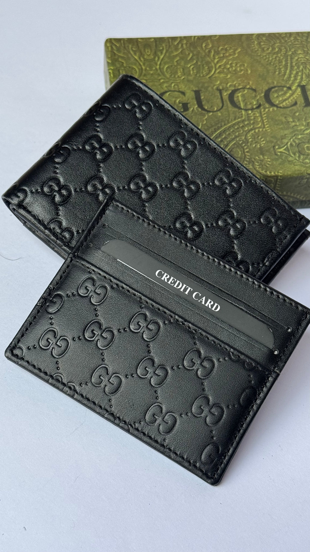 Gucci Textured Genuine Leather Wallet & Card Holder Set