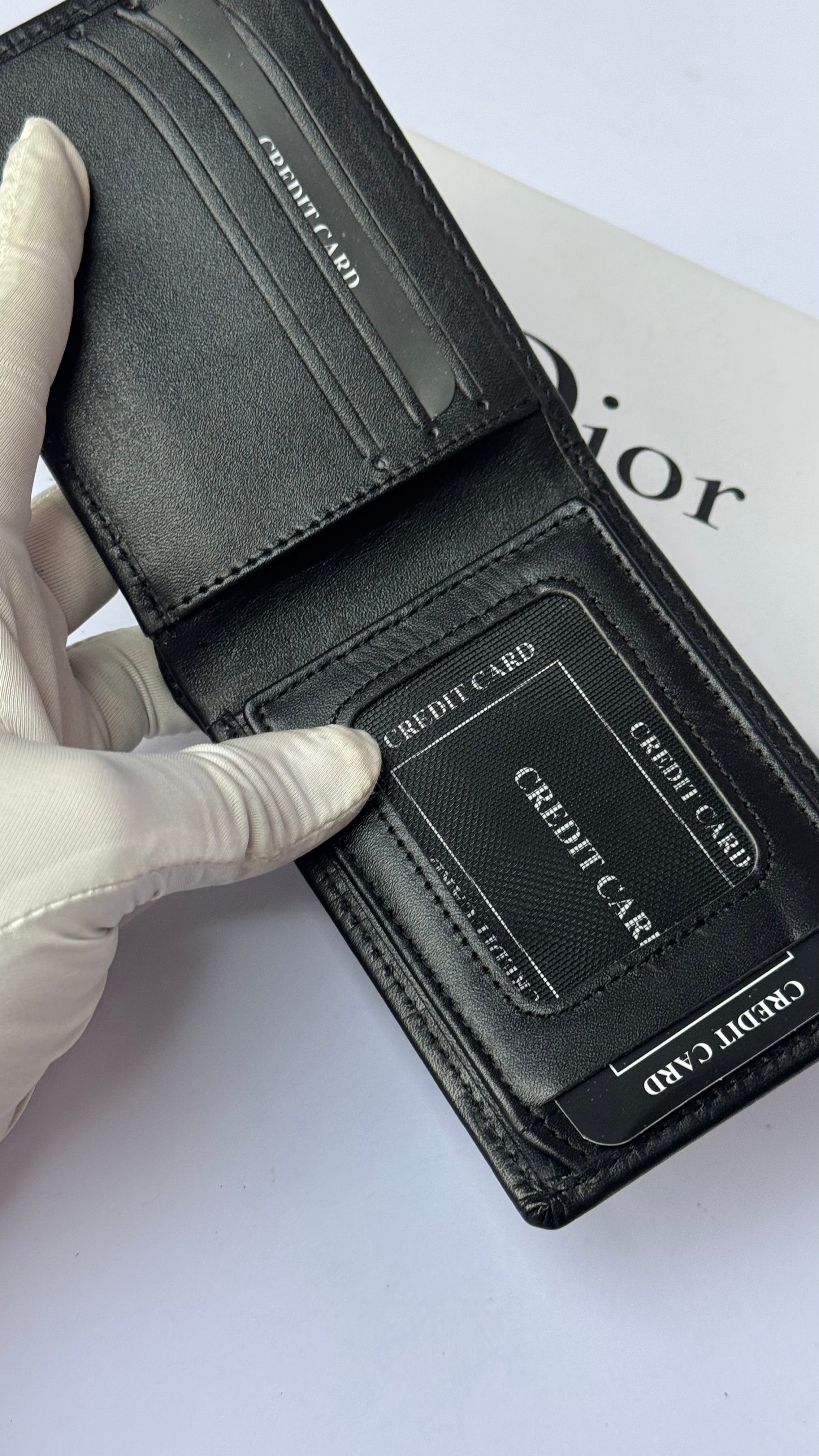 Dior Textured Genuine Leather Wallet & Card Holder Set