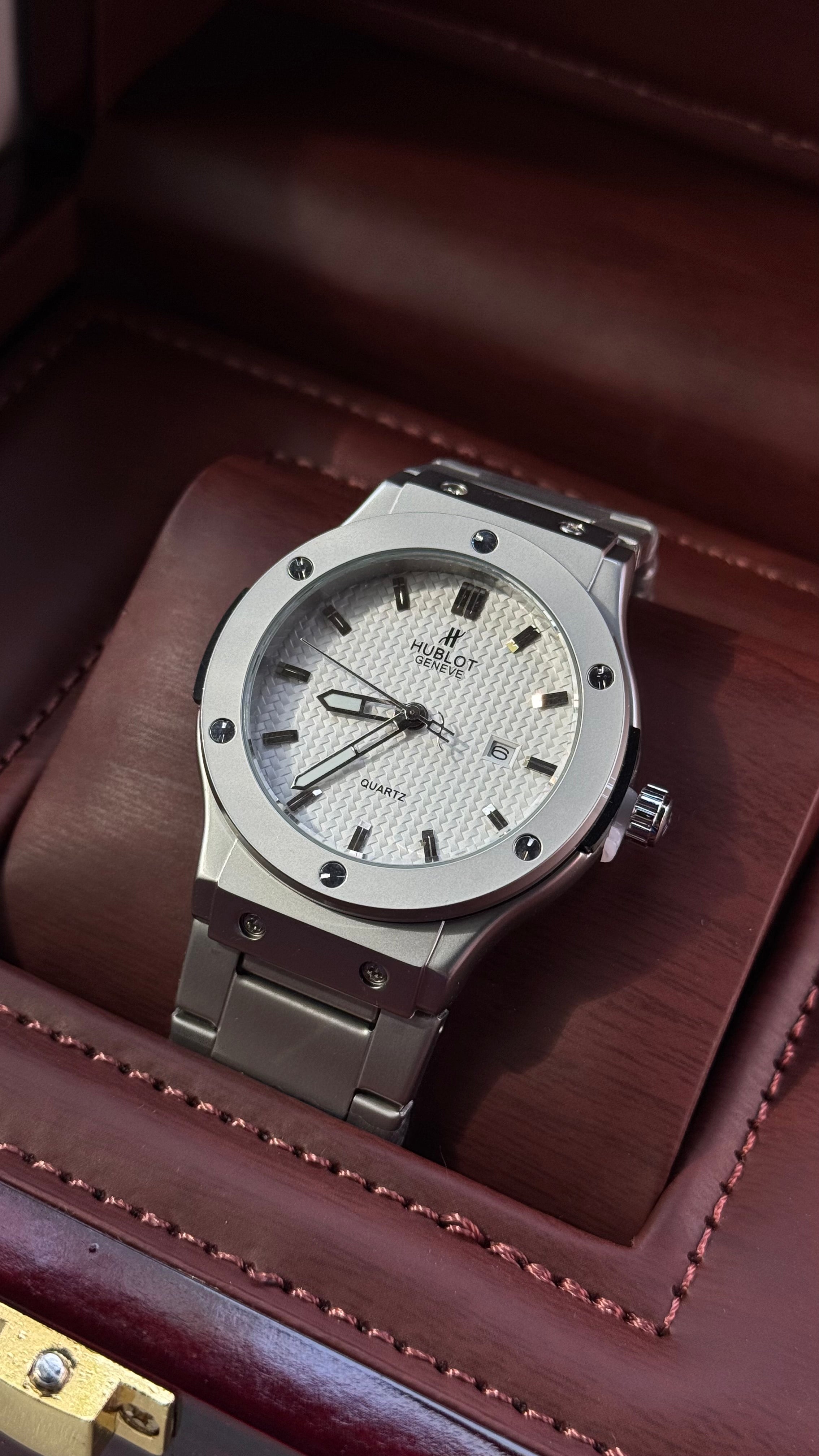 Hublot Metal Watch – Black, White & Green Dial