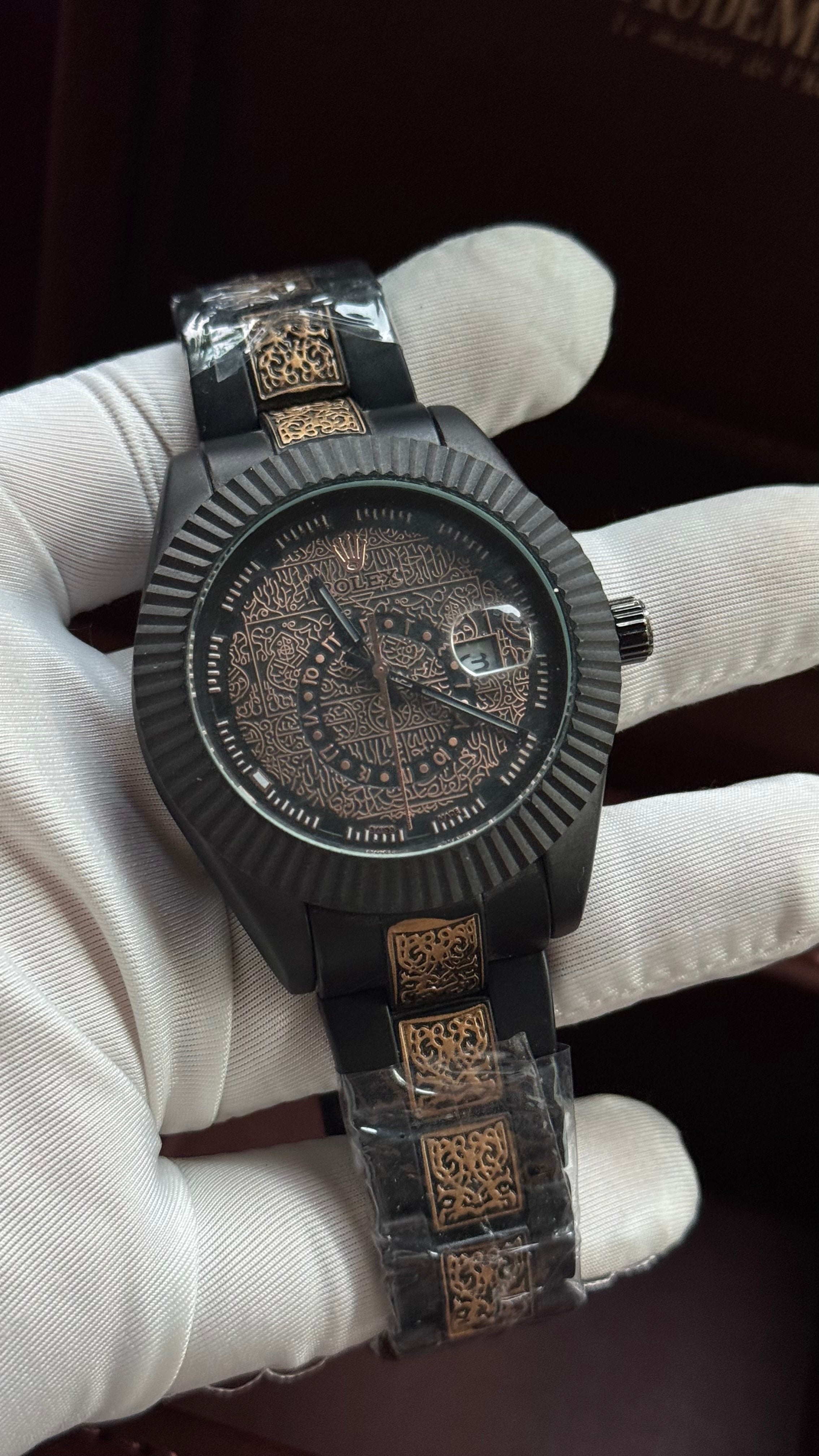 Black Rolex Style Kaaba Inspired Dial & Strap Watch